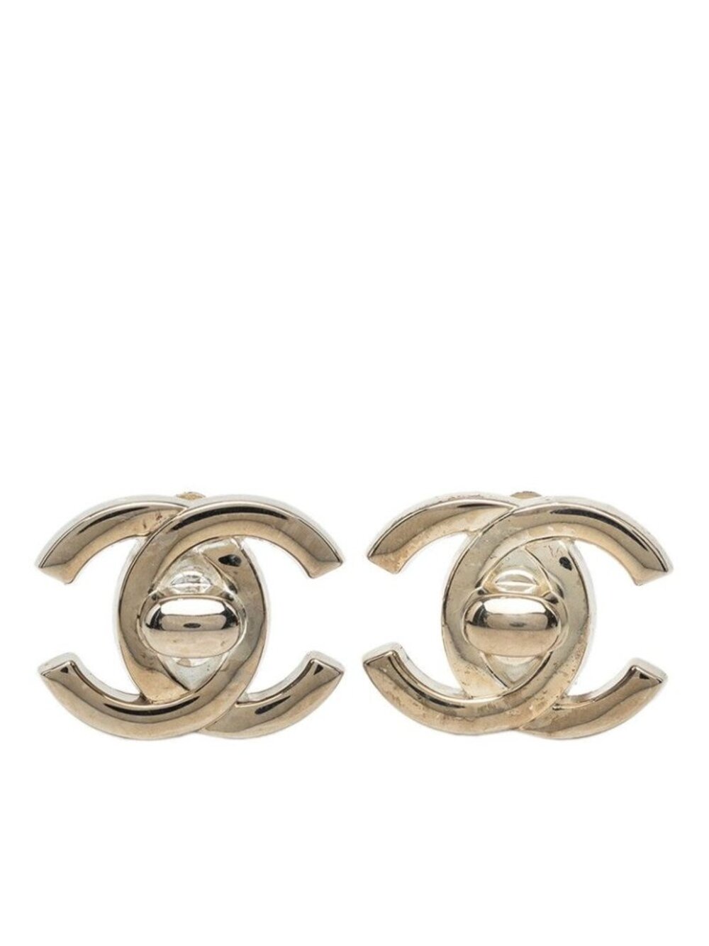 Chanel CC Logo Vintage Earrings Stamp Silver Metal